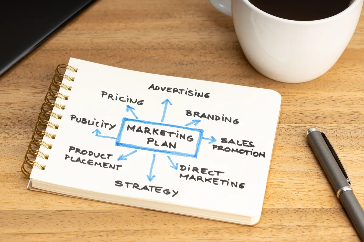 A marketing plan written down on a piece of paper.