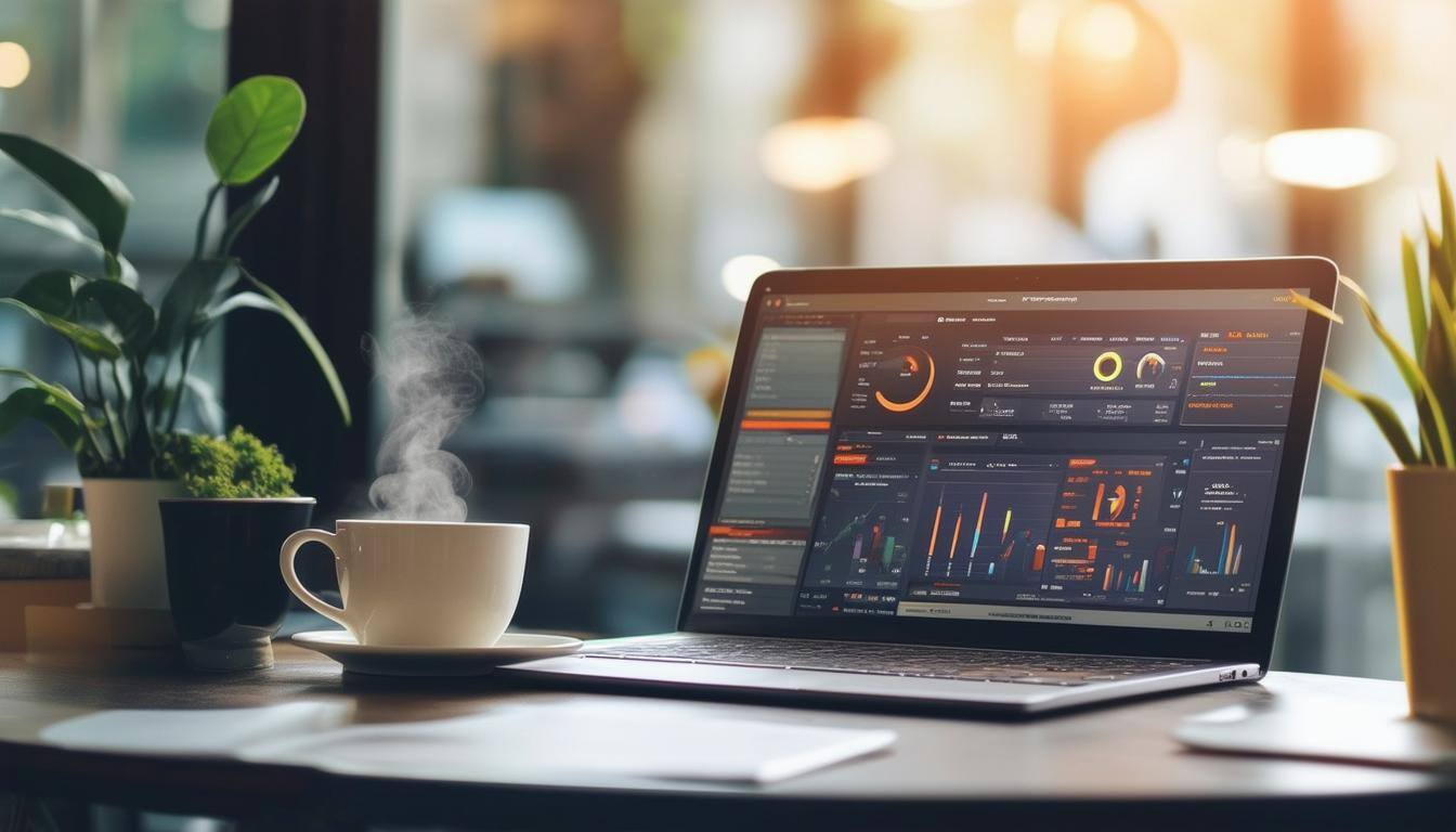 laptop in an office setting showing HubSpot and WordPress integration and analytics.