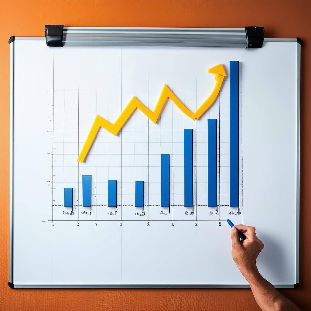 measuring business growth, graphs, white board, but no people